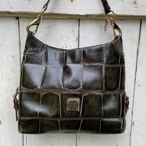 Dooney & Bourke Green Croco Embossed Leather Bag with Adjustable Shoulder Strap